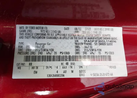 2013 Ford Focus Se from USA, damaged, VIN 1FADP3F20DL114596